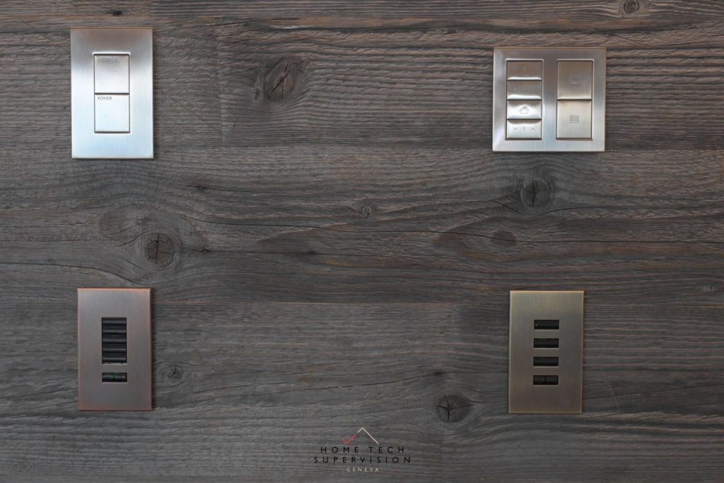 Claviers Lutron en finitions acier, cuivre et bronze
